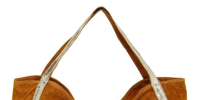 Dámska ťavia semišová kabelka so striebornými flitrami