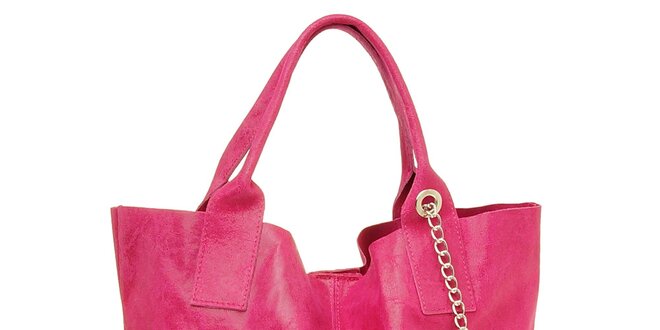 Dámska ružová kožená kabelka s tariazkou a strapcom