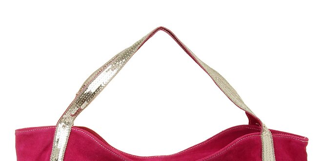 Dámska ružová semišová kabelka so striebornými flitrami