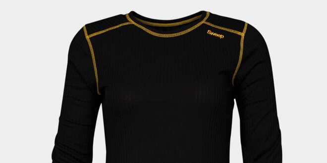 Dámske čierne funkčné tričko Sweep s dlhým rukávom a žltým švom