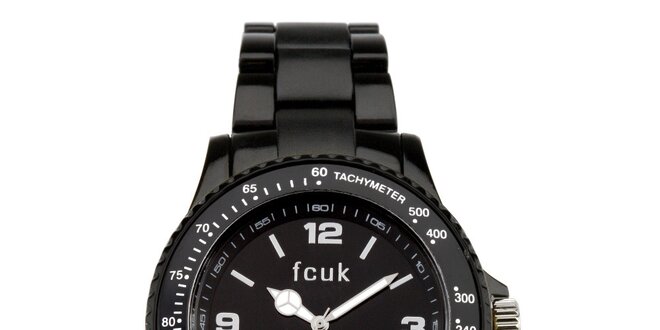 Čierne analógové hodinky s plastovým remienkom French Connection