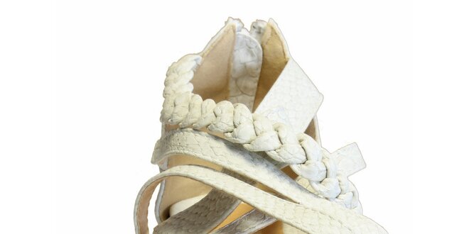 Dámske biele sandálky s copíkovými pásikmi a hadím vzorom Vanelli
