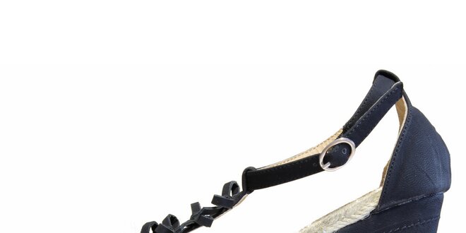 Dámske čierne sandále s jutovou platformou Vanelli