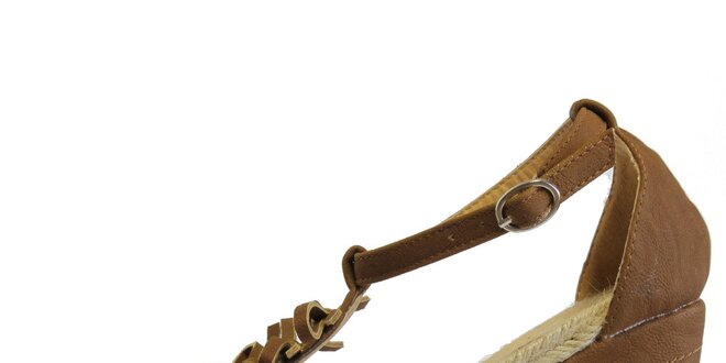 Dámske hnedé sandále s jutovou platformou Vanelli