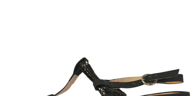 Dámske čierne sandálky s hadími pásikmi Vanelli
