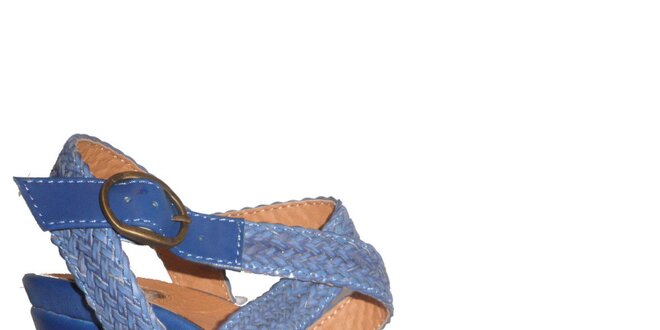 Dámske modré sandálky s pletenými pásikmi Vanelli