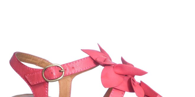 Dámske červené sandále s kvetinami a plastickou platformou Vanelli