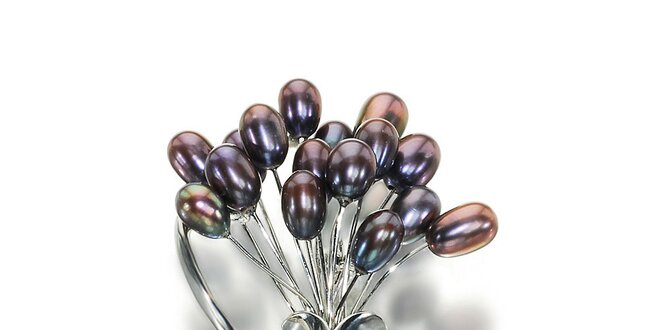 Dámska brošňa Orchira s temne fialovými perlami