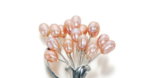 Dámska brošňa Orchira s ružovými perlami