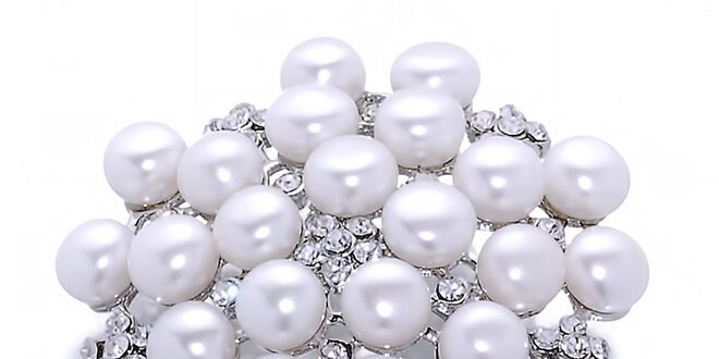 Dámska biela perlová brošňa Orchira