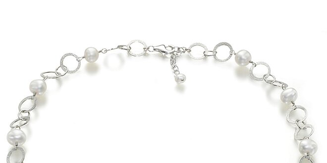 Dámsky strieborno tónovaný náhrdelník s bielymi perlami Orchira