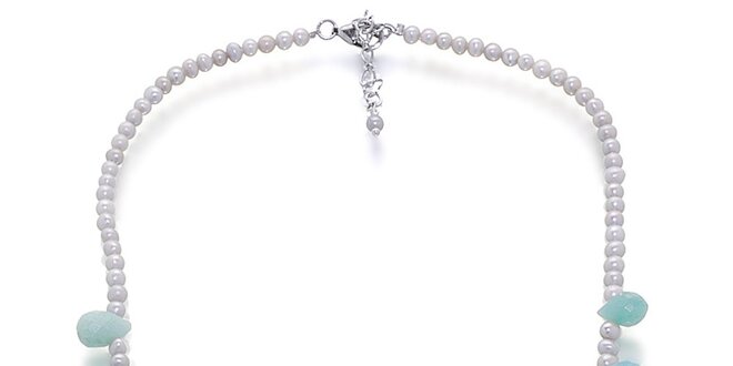 Dámsky náhrdelník so striebornými perlami a amazonitom Orchira