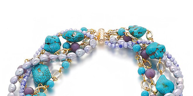 Dámsky fialovo-tyrkysový náhrdelník s perlami a drahokamami Orchira