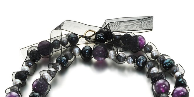 Dámsky strieborno-čierny náhrdelník s perlami Orchira