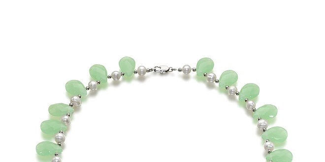 Dámsky zelený náhrdelník s perlami a chalcedónmi Orchira