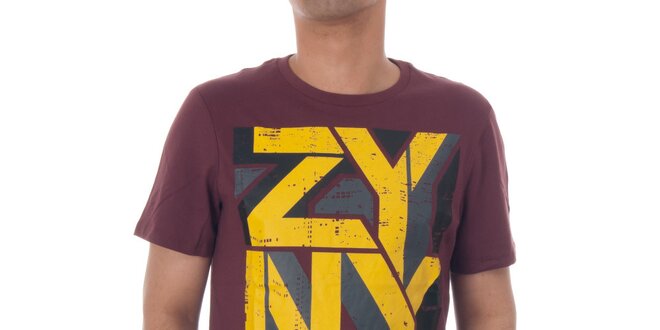 Pánske vínové tričko Zoo York so žltou potlačou