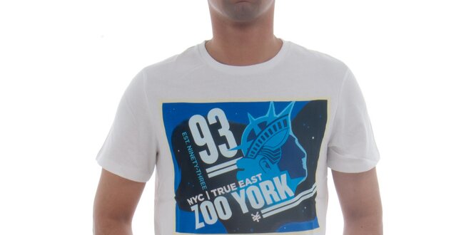 Pánske biele tričko Zoo York s modrou potlačou