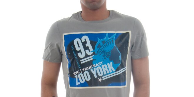 Pánske šedivé tričko Zoo York s modrou potlačou
