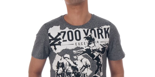 Pánske šedivé tričko Zoo York s čierno-bielou kolážou