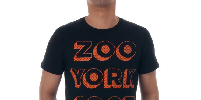 Pánske čierne tričko Zoo York s oranžovou potlačou