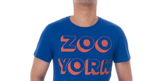 Pánske modré tričko Zoo York s oranžovou potlačou