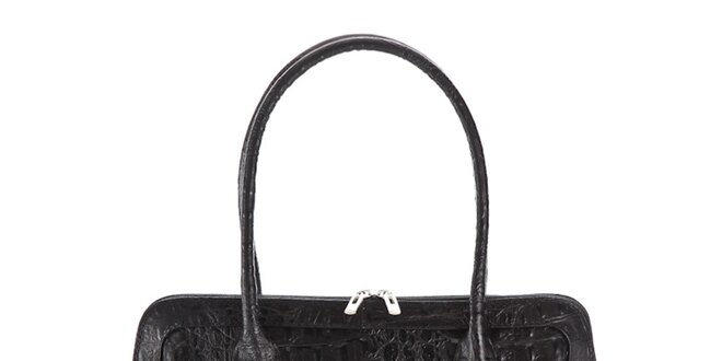 Dámska čierna kožená kabelka Ore 10 s krokodílim vzorom