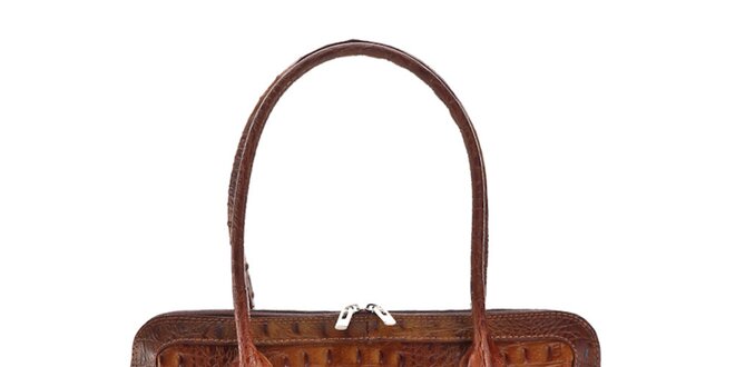 Dámska koňakove hnedá kožená kabelka Ore 10 s krokodílim vzorom