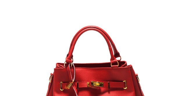 Dámska červená kožená kabelka so zlatým zámočkom Sonia Ricci
