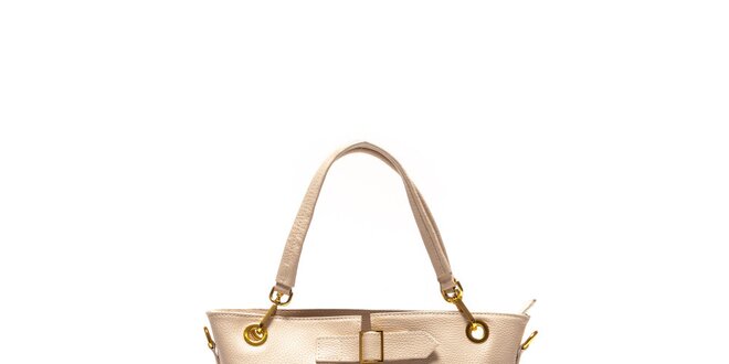 Dámska béžová kožená kabelka so zlatými detailmi Sonia Ricci