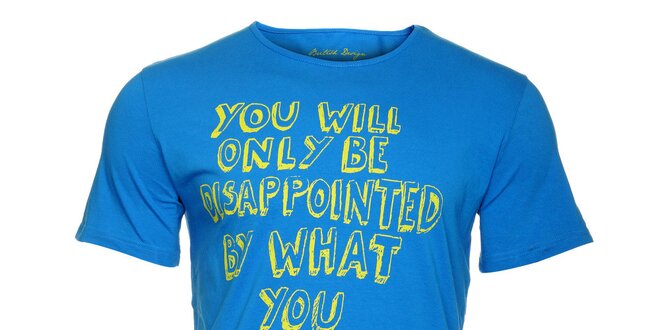 Pánske žiarivé modré tričko Lee Cooper so žltou potlačou