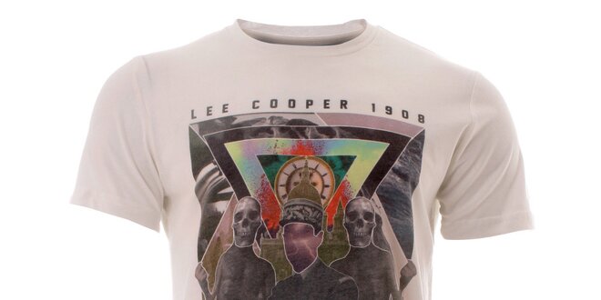 Pánske snehobiele tričko s farebnou potlačou Lee Cooper
