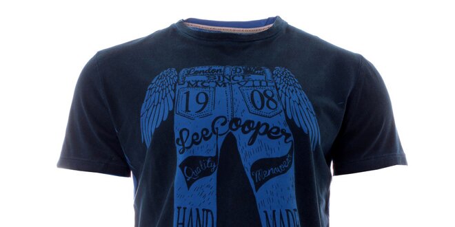 Pánske indigové tričko s modrou potlačou Lee Cooper
