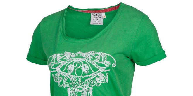Dámske zelené tričko Chiemsee s bielou výšivkou