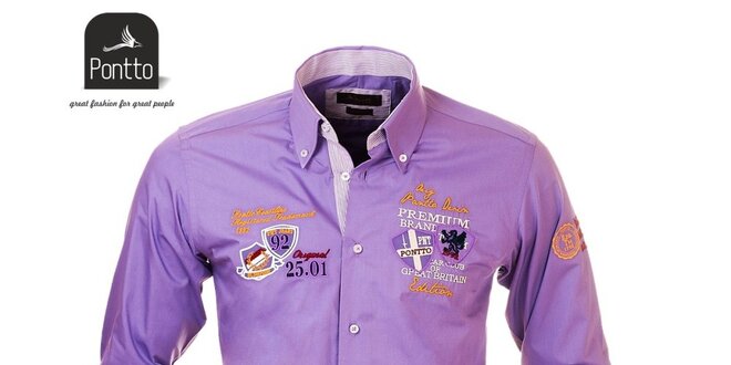 Pánska fialková košeľa Pontto s pruhovanou podšívkou