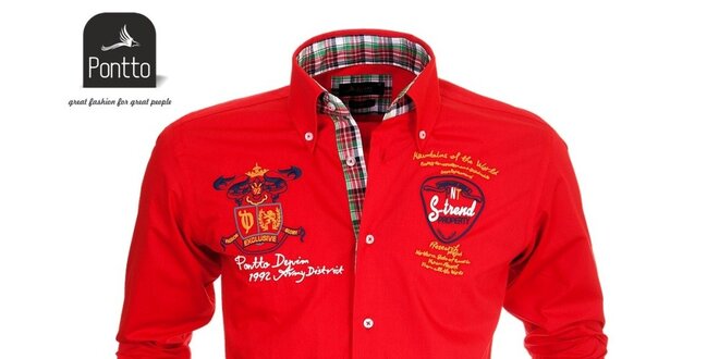 Pánska červená košeľa s nášivkami Pontto