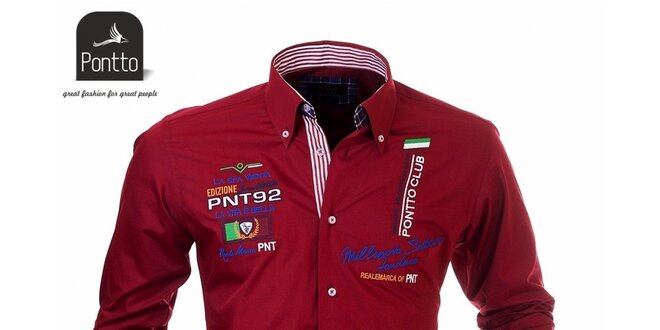Pánska červená košeľa Pontto s vlajkovými výšivkami