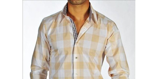 Pánska béžovo-biela kockovaná košeľa z Premium kolekcie Pontto
