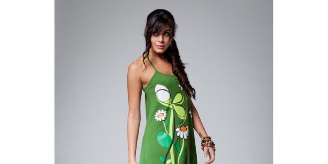 Dámske zelené šaty Como Una Regadera s maragrétkami
