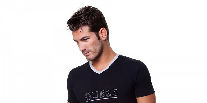 Pánske čierne tričko Guess by Marciano s potlačou