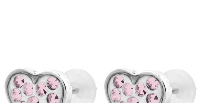 Dámske srdiečkové oceľové náušnice Tribal Piercing s ružovými kamienkami