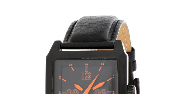 Pánske čierne oceľové hodinky DKNY s koženým ramienkom