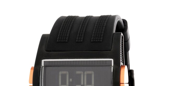 Pánske čierne digitálne hodinky DKNY so silikonovým ramienkom
