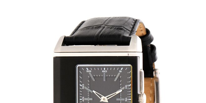 Pánske čierno-strieborné oceľové hodinky DKNY s koženým ramienkom