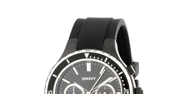 Pánske čierne hodinky DKNY s čiernym silikonovým ramienkom