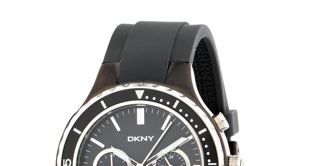 Dámske čierne analógové hodinky DKNY s oceľovým púzdrom a silikónovým remienkom
