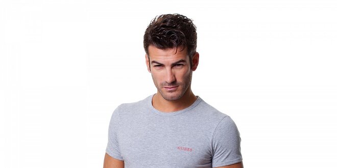 Pánske svetlo  šedé tričko Guess by Marciano s potlačou