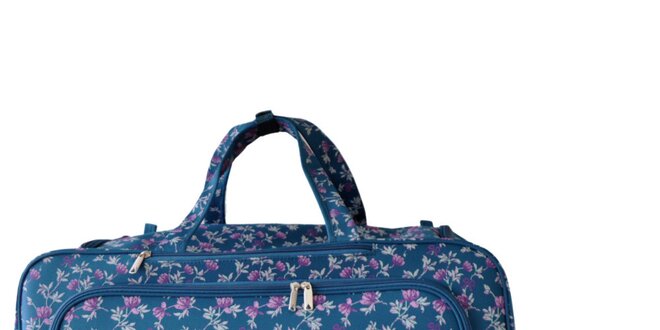 Dámska modrá kvetovaná taška na kolieskach Naf Naf