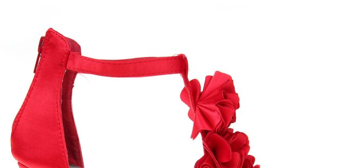 Dámske červené lodičky s kvetinovou aplikáciou KNK