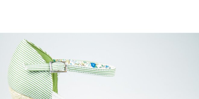 Dámske zelené prúžkované sandálky Sofiniel s jutovým podpätkom