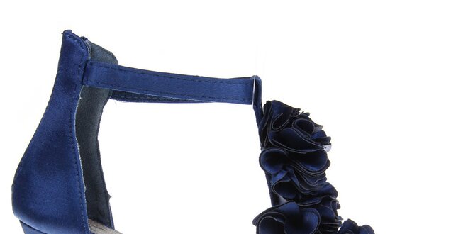 Dámske tmavo modré lodičky s kvetinovou aplikáciou KNK